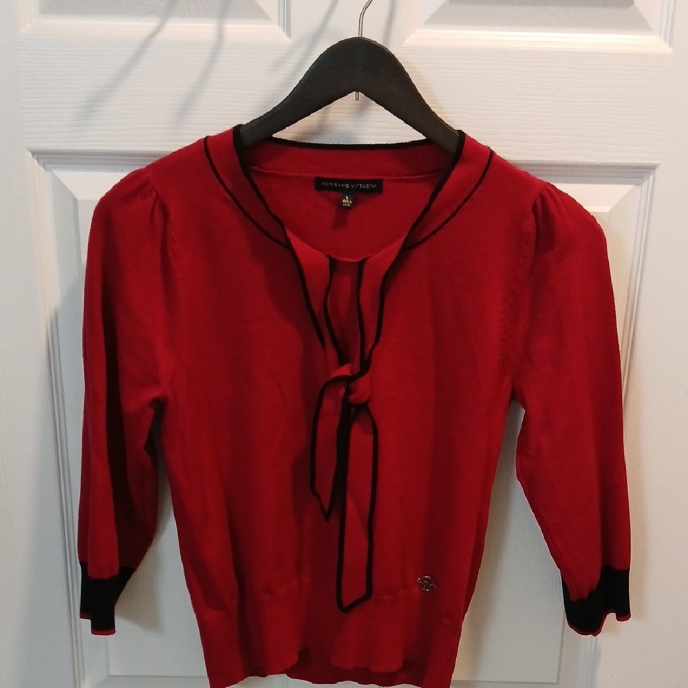 Adrienne Vittadini Red Sweater with Black Trim